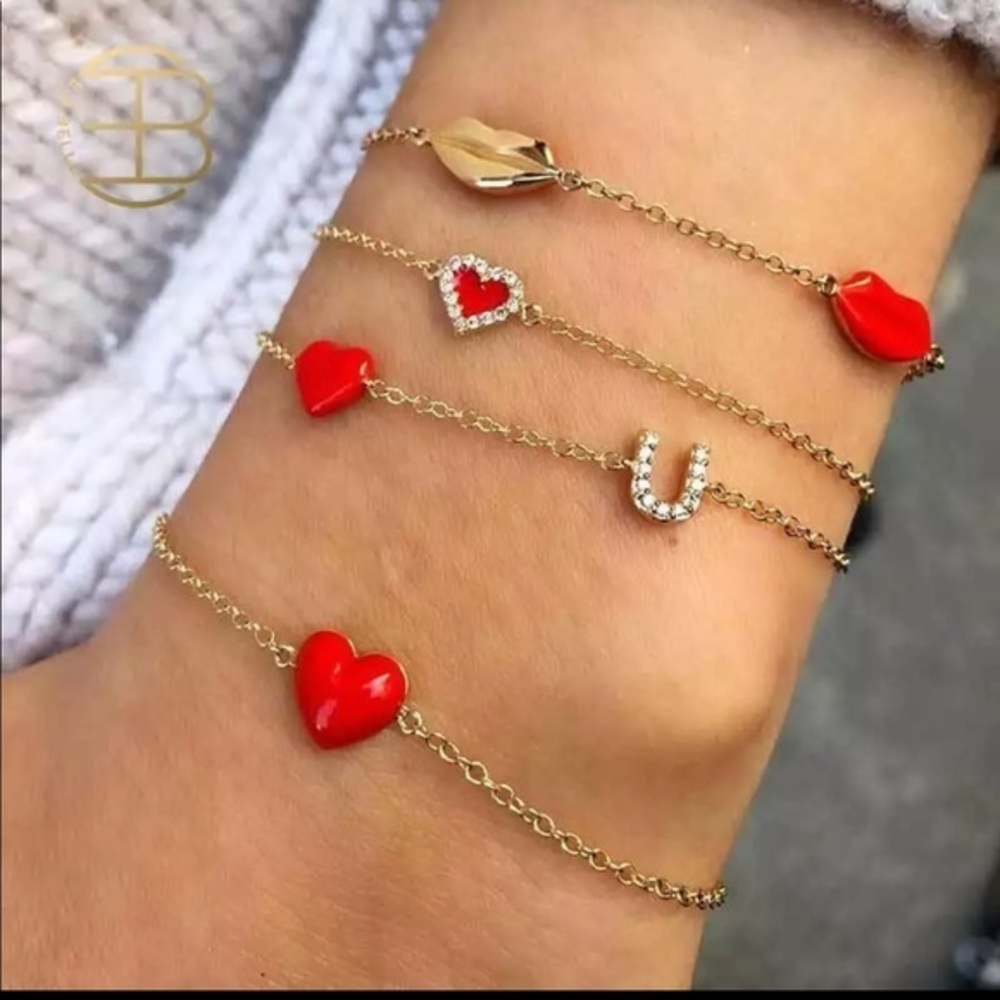 New 4 pc Set Gold Rhinestone Heart Love Bracelet